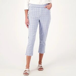 Isaac Mizrahi Live! Gingham Pull On Slim Cropped Jeans